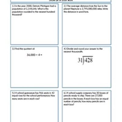 5th Grade Math NBT Review Homework