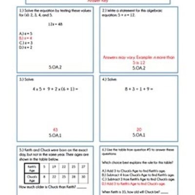 5th Grade Math Review OA Homework