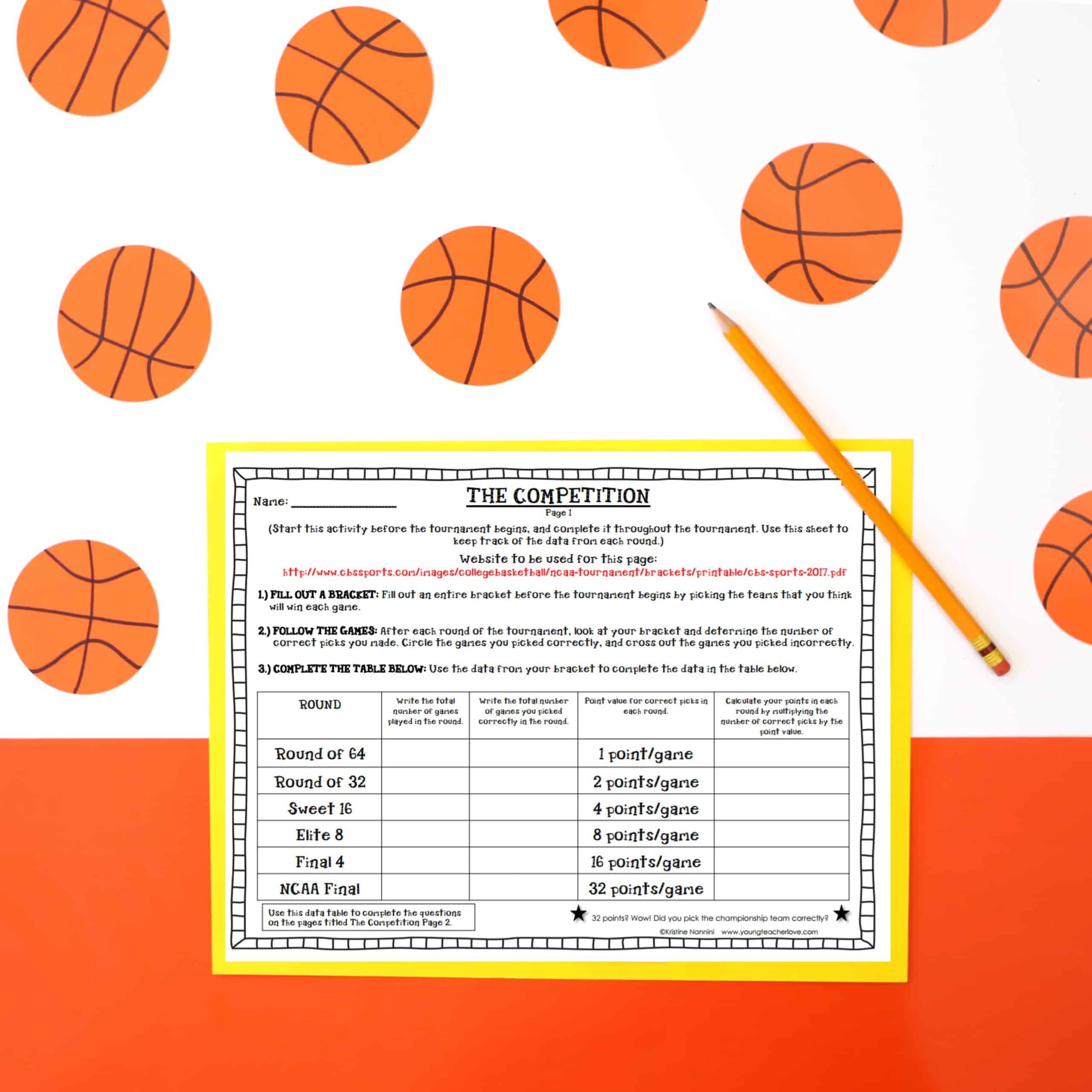 March Madness Basketball Tournament Math Project by Kristine Nannini
