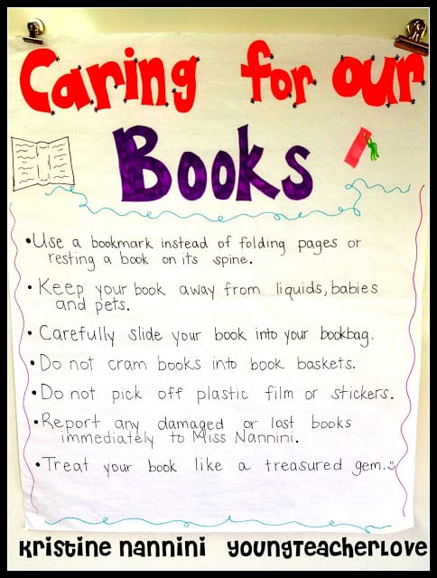 Caring For Our Books Anchor Chart - Young Teacher Love by Kristine Nannini