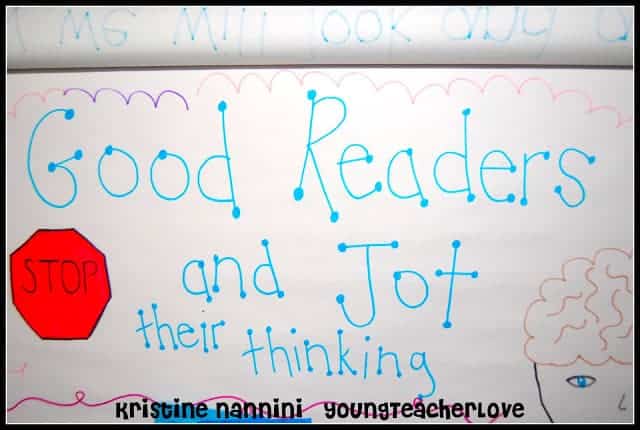 Stop and Jot Your Thinking Anchor Chart - Young Teacher Love by Kristine Nannini