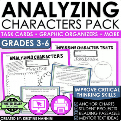 Character Traits Interactive Resource - Graphic Organizers - Task Cards