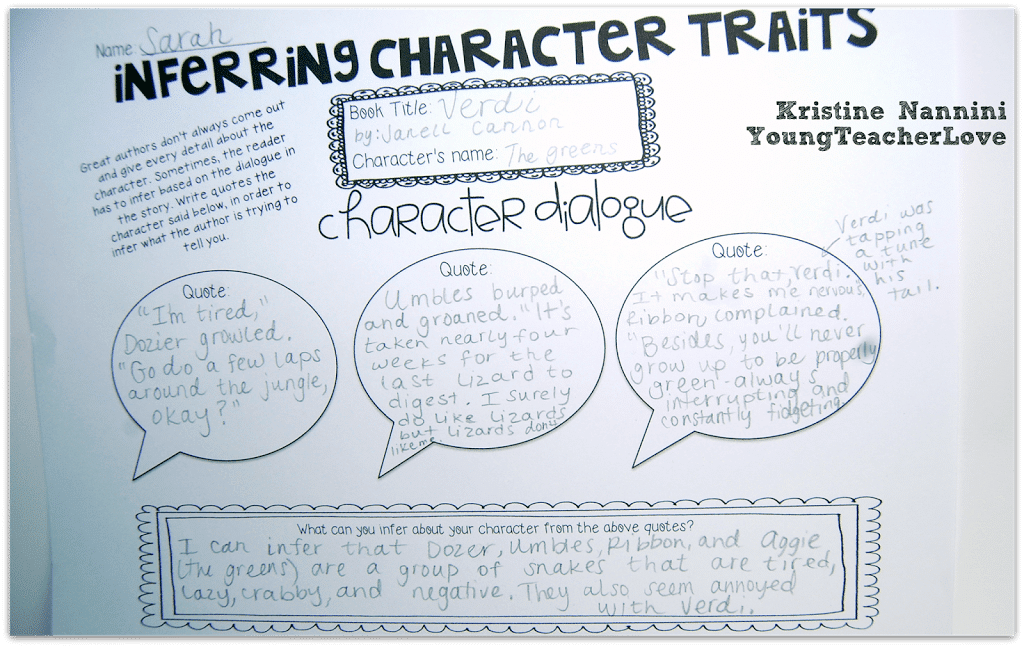 Inferring Character Traits Through Dialogue (Plus a Free Graphic Organizer)- Young Teacher Love by Kristine Nannini