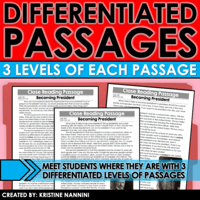 Differentiated Close Reading Passages Presidents Day