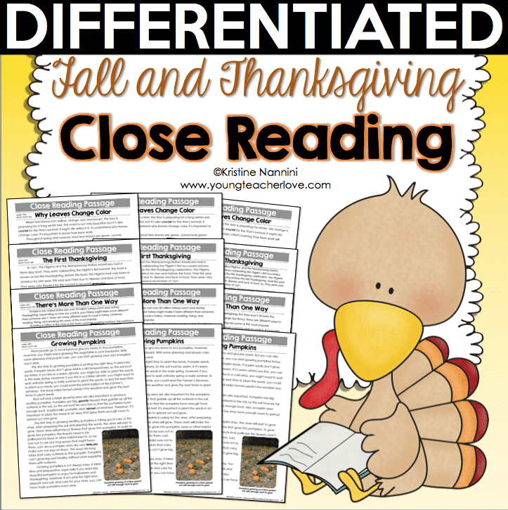 Fall and Thanksgiving Differentiated Close Reading Differentiated Passages, Text-Dependent Questions, and More