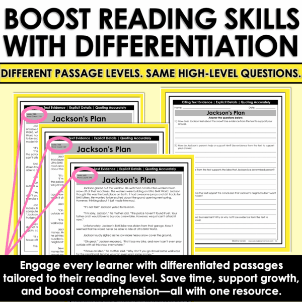 Slide10 Fiction Differentiated Passages and Questions Text Evidence