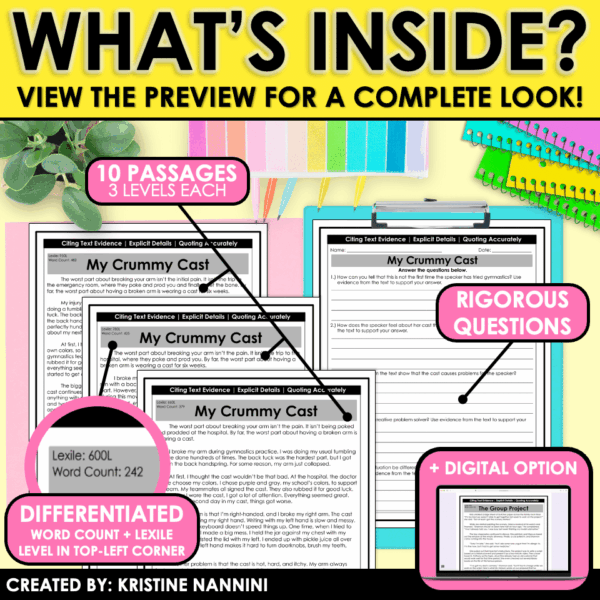 Slide12 Fiction Differentiated Passages and Questions Text Evidence