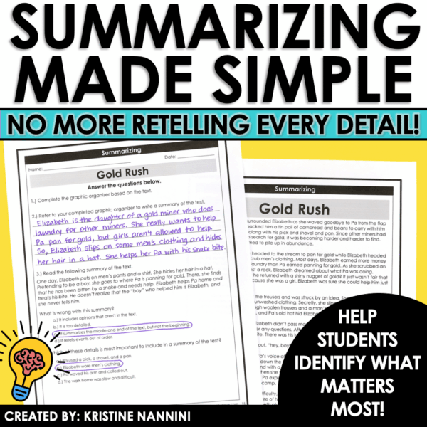 Slide19 Fiction Differentiated Passages and Questions Summarizing