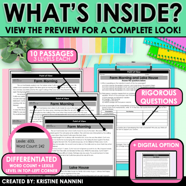 Slide32 Fiction Differentiated Passages and Questions Point of View