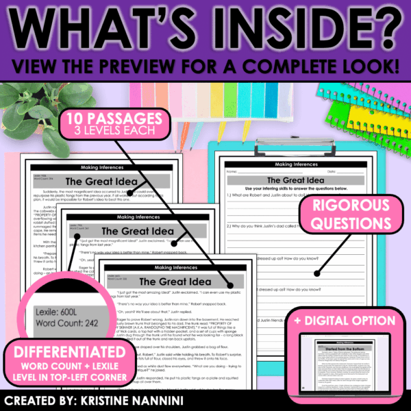 Slide40 Fiction Differentiated Passages and Questions Making Inferences