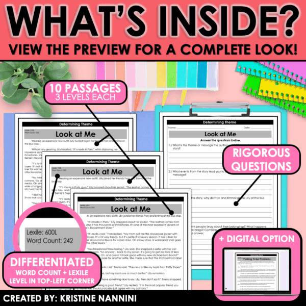 Slide8 Fiction Differentiated Passages and Questions Theme