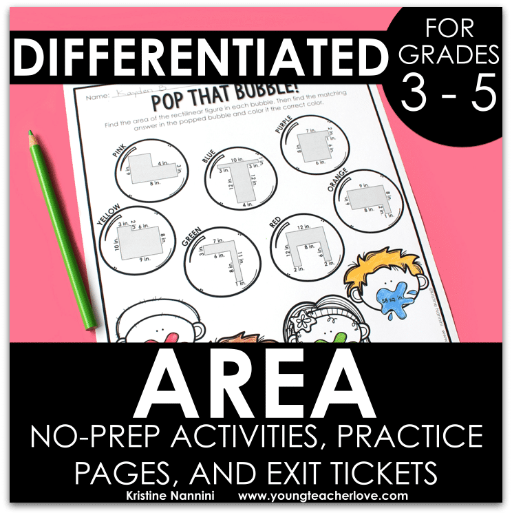 Differentiated Area No Prep Activities and Exit Tickets by Kristine Nannini