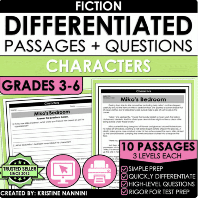 Characters Differentiated Reading Comprehension Passages and Questions