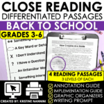 Differentiated Close Reading Passages Back to School Themed