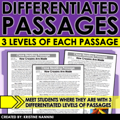Differentiated Close Reading Passages Back to School Themed