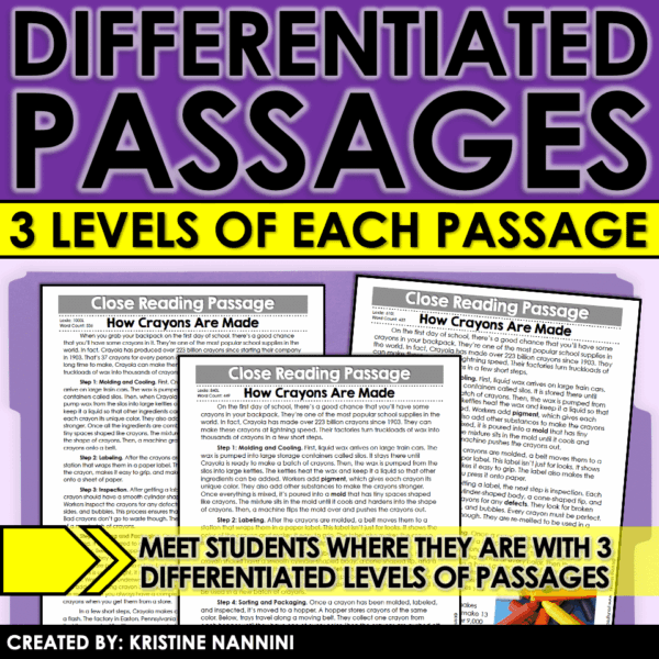 Slide18 Differentiated Close Reading Passages Back to School Themed