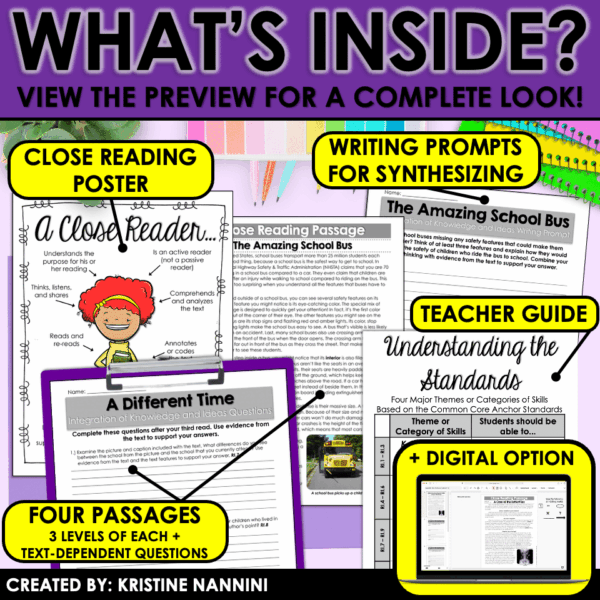 Slide20 Differentiated Close Reading Passages Back to School Themed