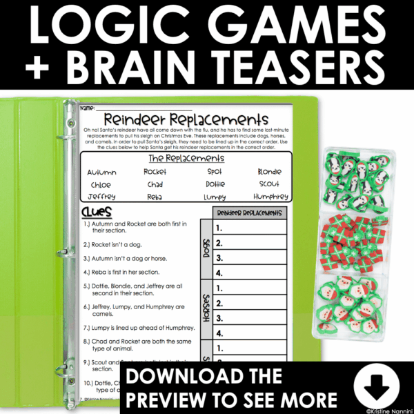 Slide13 Christmas Math Logic Games Puzzles and Brain Busters Critical Thinking Activities