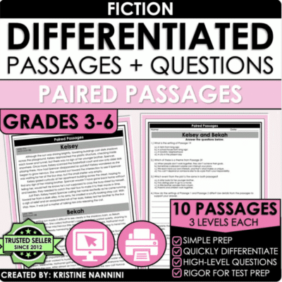Paired Passages Fiction Reading Comprehension Passages and Questions
