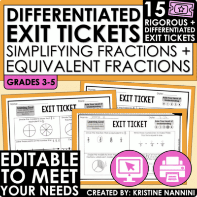 Simplifying Fractions and Equivalent Fractions Exit Tickets - Google Slides