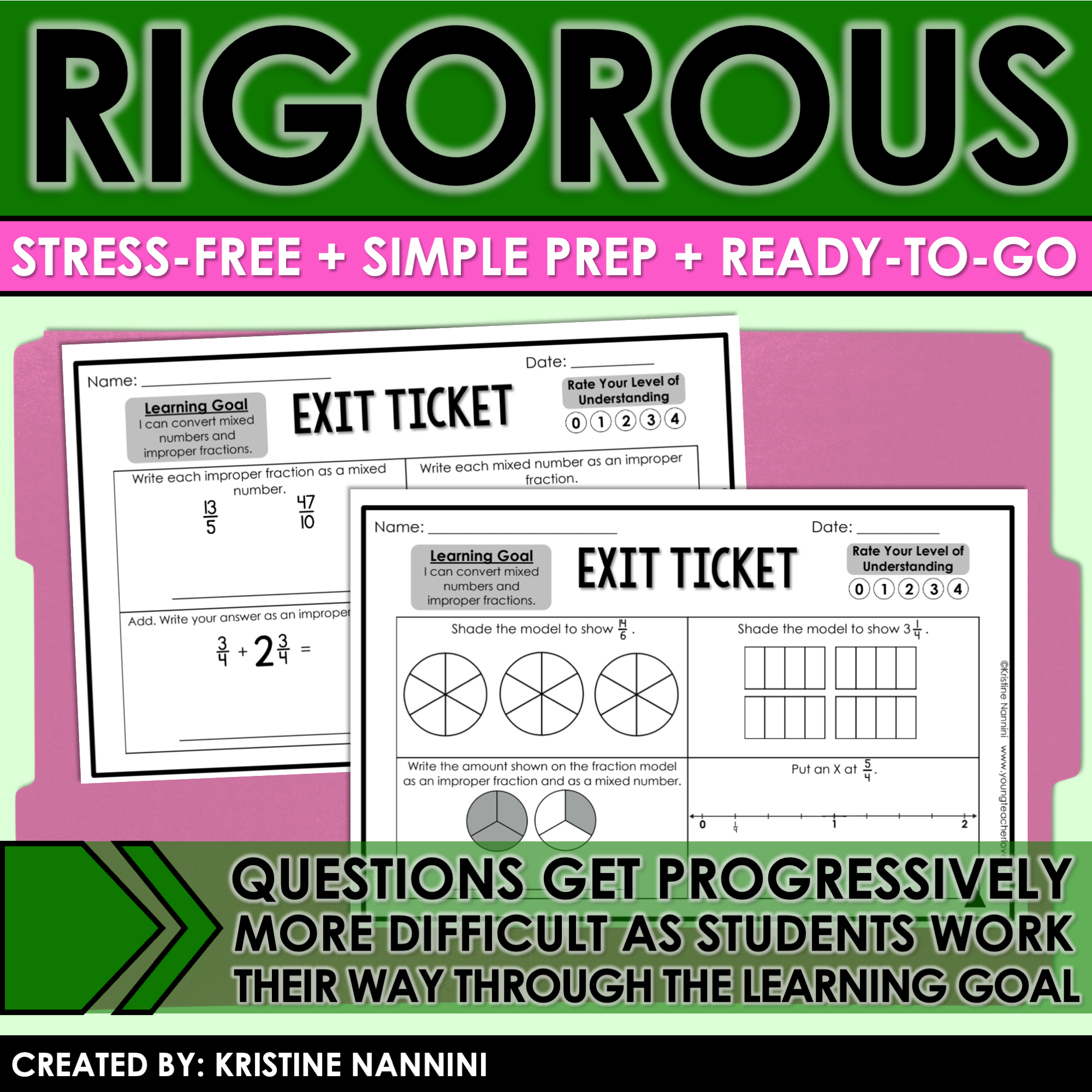 Mixed Numbers Improper Fractions Exit Tickets - Differentiated - Google Slides - Image 2