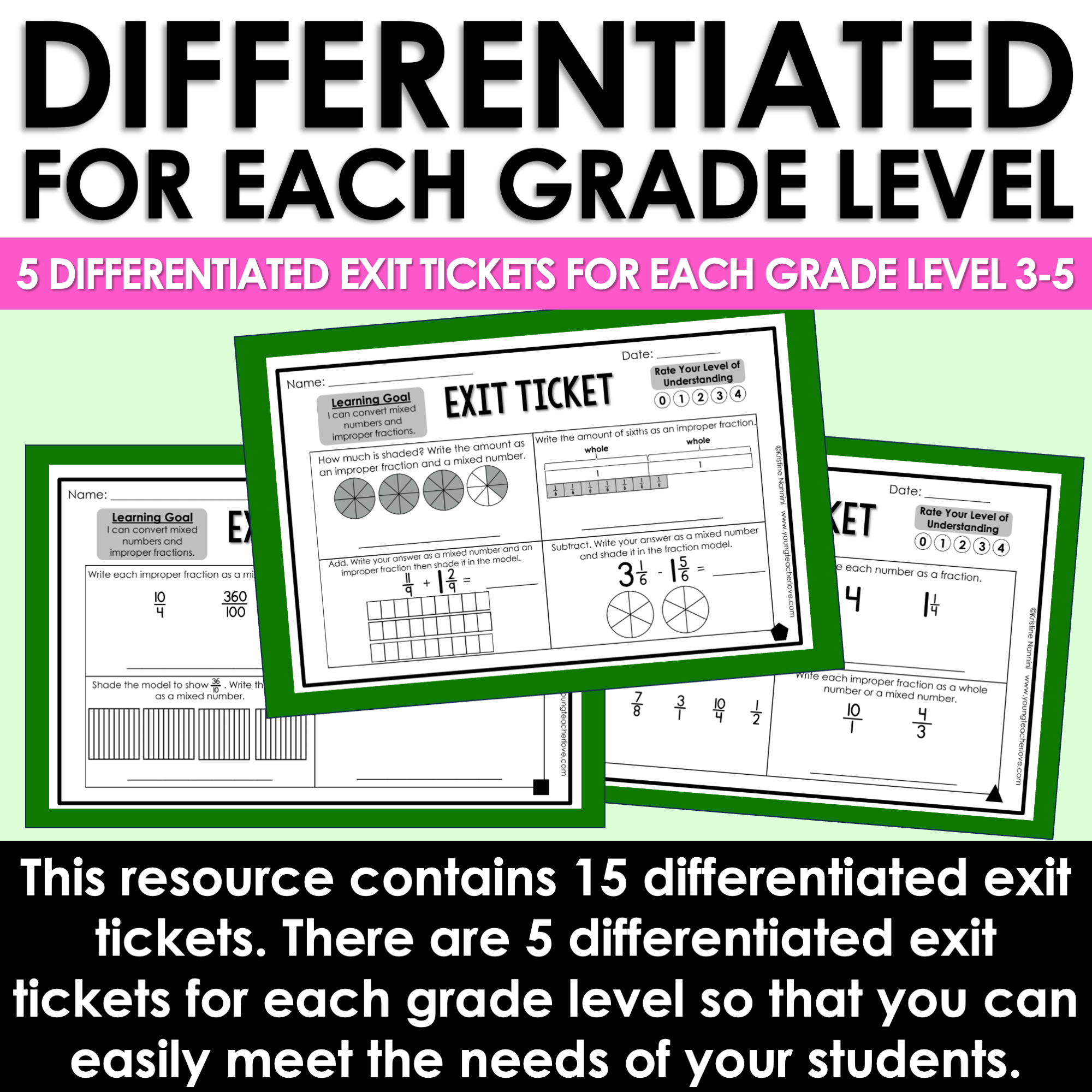Mixed Numbers Improper Fractions Exit Tickets - Differentiated - Google Slides - Image 3