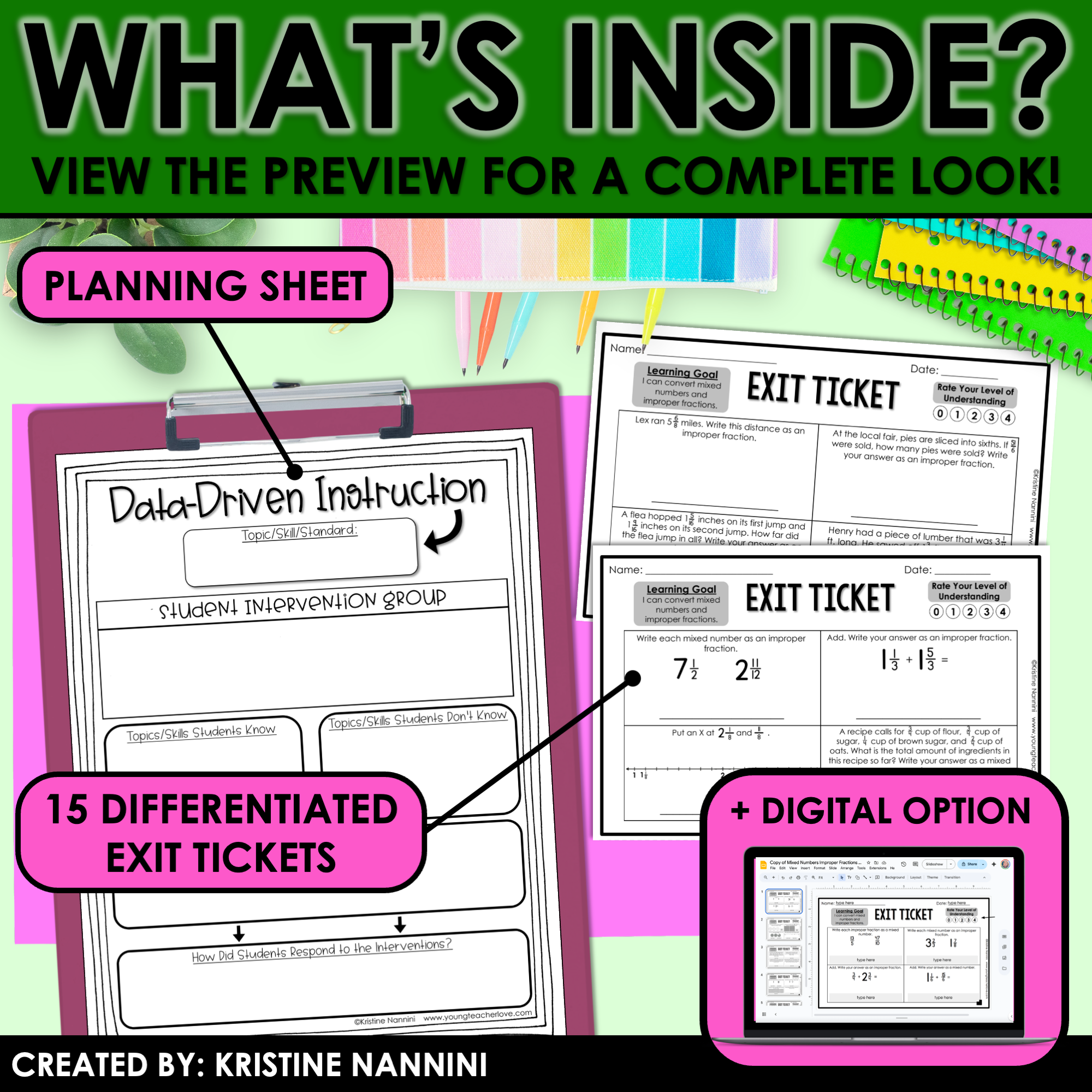 Mixed Numbers Improper Fractions Exit Tickets - Differentiated - Google Slides - Image 4