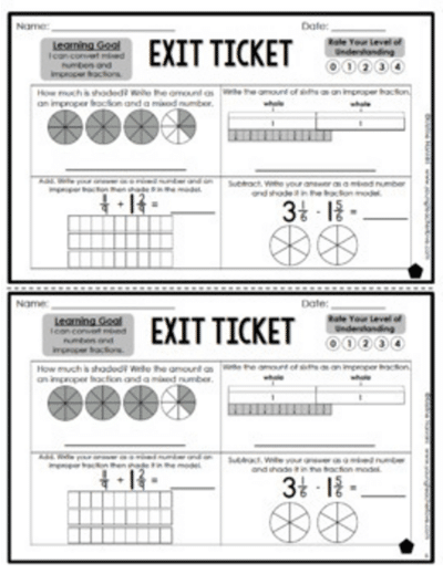 Mixed Numbers Improper Fractions Exit Tickets - Differentiated - Google Slides - Image 2