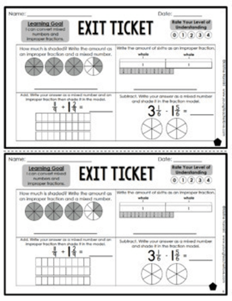 Mixed Numbers Improper Fractions Exit Tickets - Differentiated - Google ...