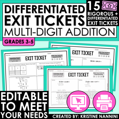 Multi-Digit Addition Exit Tickets - Differentiated Math Assessment Google Slides