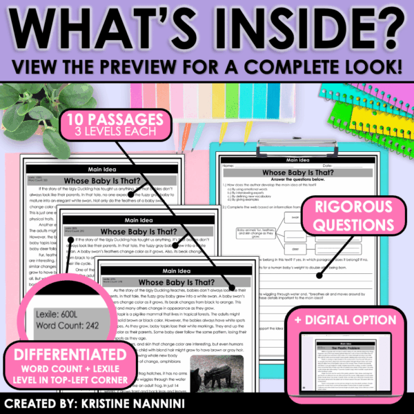 Slide4 Differentiated Nonfiction Reading Passages and Questions Main Idea