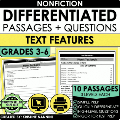 Nonfiction Text Features Reading  Passages