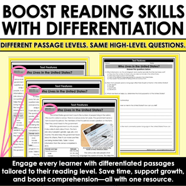 Slide10 Differentiated Nonfiction Reading Comprehension Passages and Questions Text Features