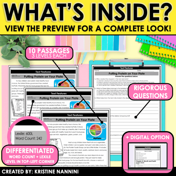 Slide12 Differentiated Nonfiction Reading Comprehension Passages and Questions Text Features