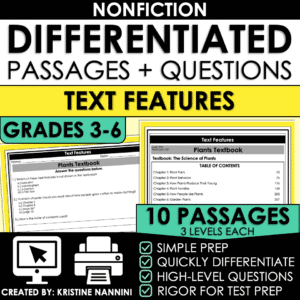 Differentiated Nonfiction Reading Comprehension Passages and Questions Text Features