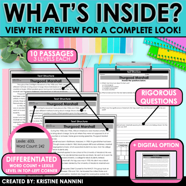 Slide20 Differentiated Nonfiction Reading Passages and Questions Nonfiction Text Structure