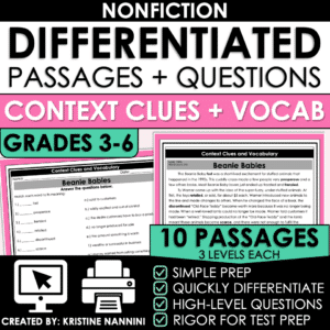 Differentiated Nonfiction Reading Passages and Questions Context Clues and Vocabulary