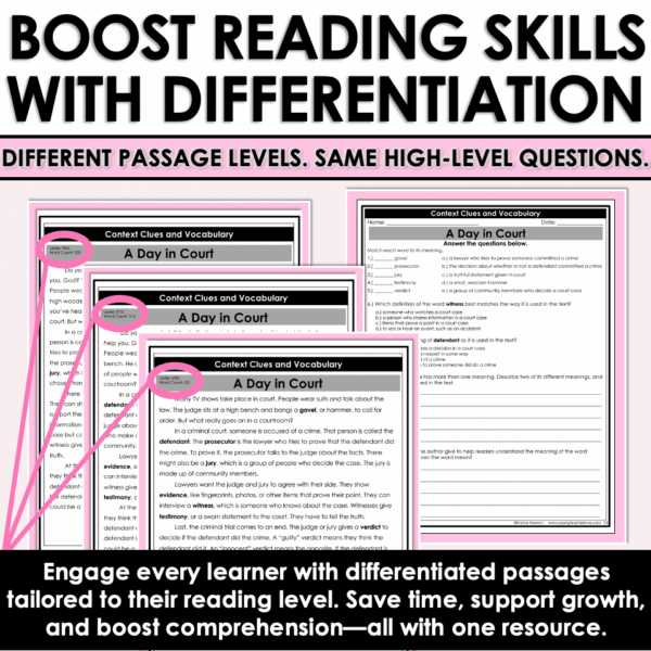 Slide22 Differentiated Nonfiction Reading Passages and Questions Context Clues and Vocabulary