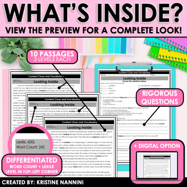 Slide24 Differentiated Nonfiction Reading Passages and Questions Context Clues and Vocabulary