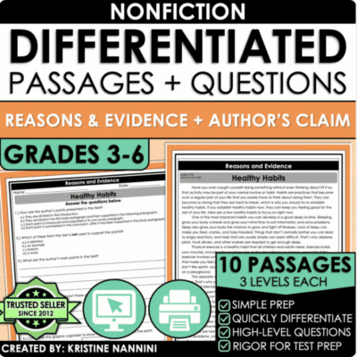 Reasons and Evidence Informational Passages and Questions