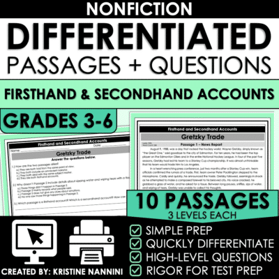 Differentiated Passages and Questions Firsthand and Secondhand Accounts