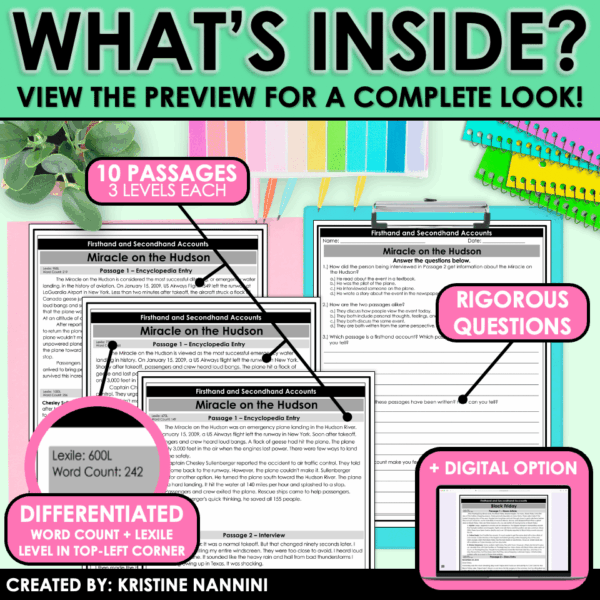 Slide32 Differentiated Passages and Questions Firsthand and Secondhand Accounts