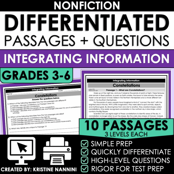 Nonfiction Differentiated Passages and Questions Integrating Information