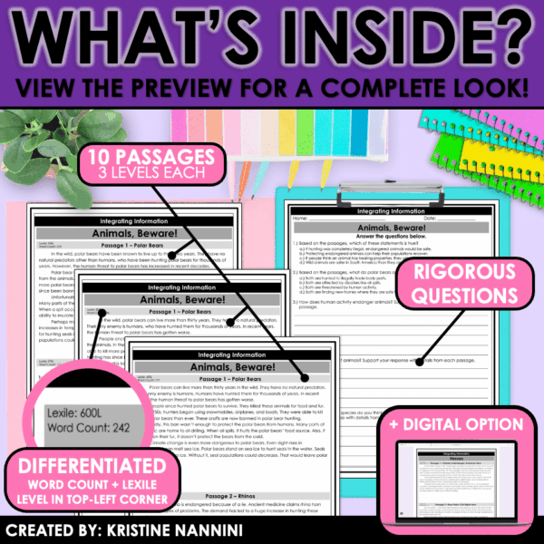 Slide40 Nonfiction Differentiated Passages and Questions Integrating Information