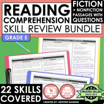 5th Grade Fiction and Nonfiction Reading Skills Review Bundle | Comprehension and Test Prep