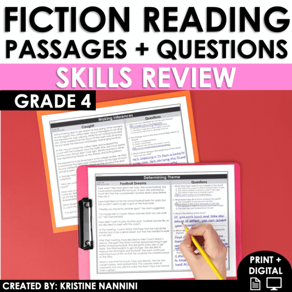 4th Grade Fiction Skills Review, Reading Comprehension Passages and Questions