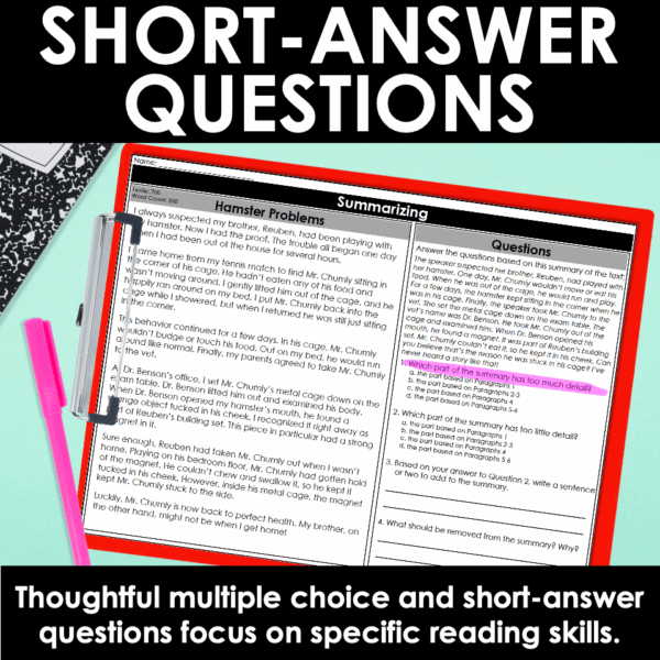 Slide8 4th Grade Fiction Skills Review, Reading Comprehension Passages and Questions