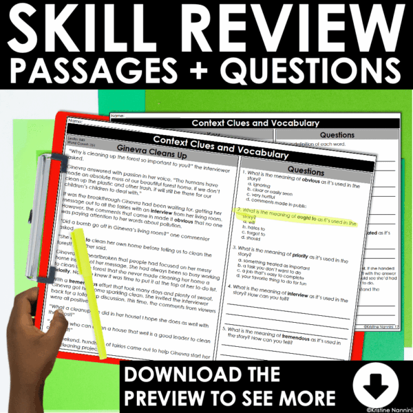 Slide9 4th Grade Fiction Skills Review, Reading Comprehension Passages and Questions