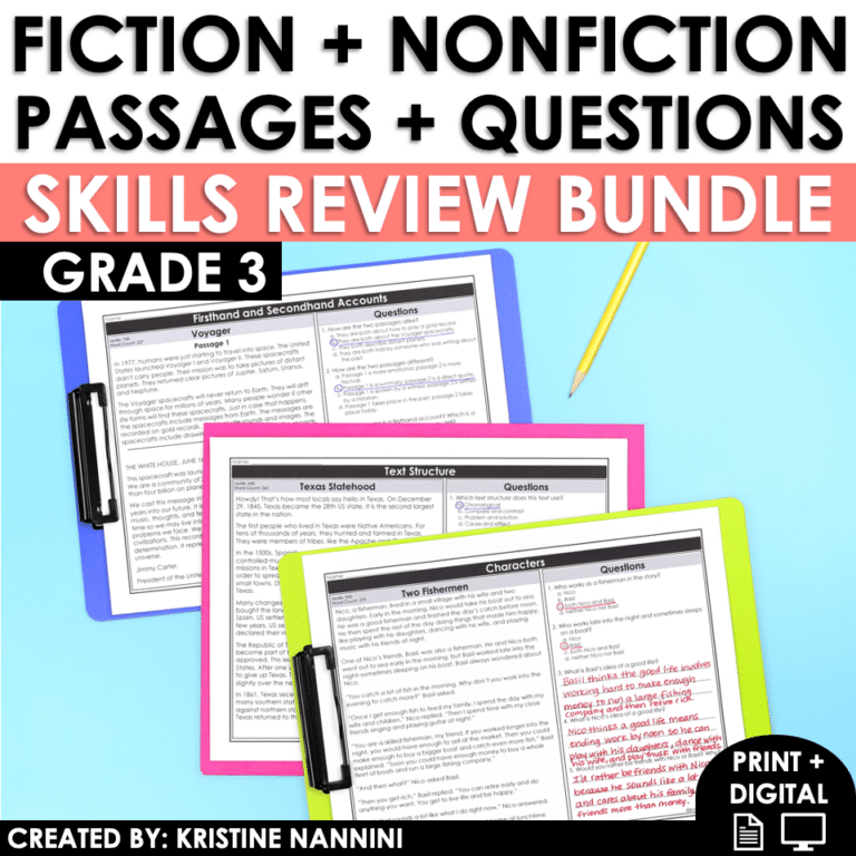 3rd Grade Skills Review ELA Fiction Nonfiction