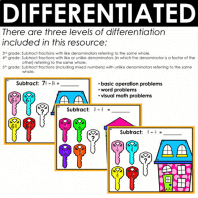 digital subtracting fractions activity